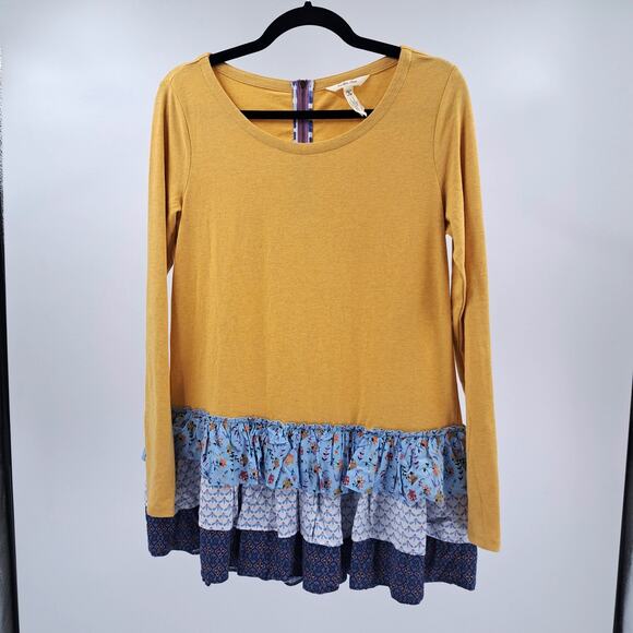 Matilda Jane Top S Make Believe Weekend Vibes Long Sleeve Ruffle Yellow Blue - Picture 2 of 9